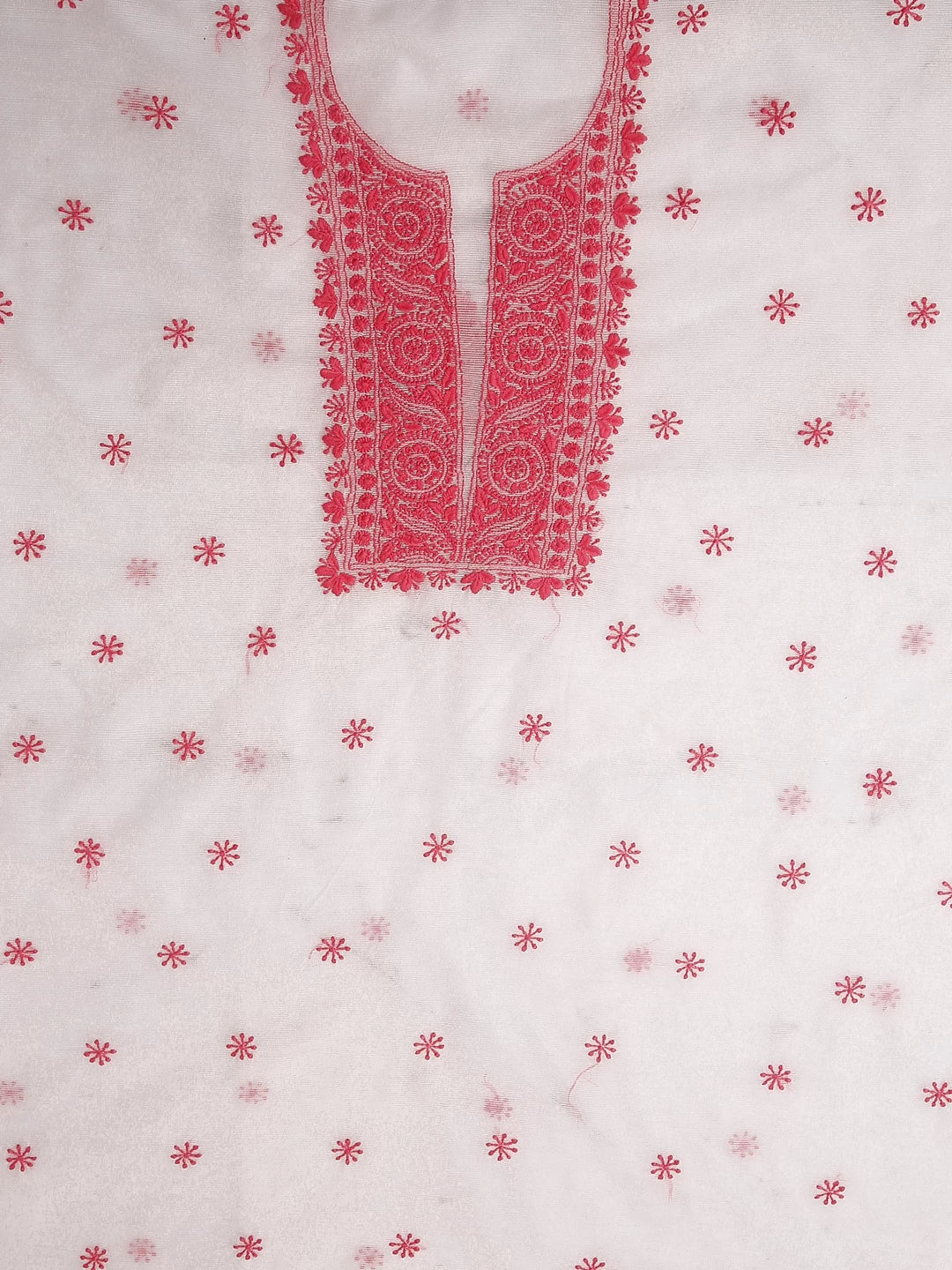 Ada Hand Embroidered Off White Super Net Lucknowi Chikankari Unstitched Kurta Dupatta Set 01A466470