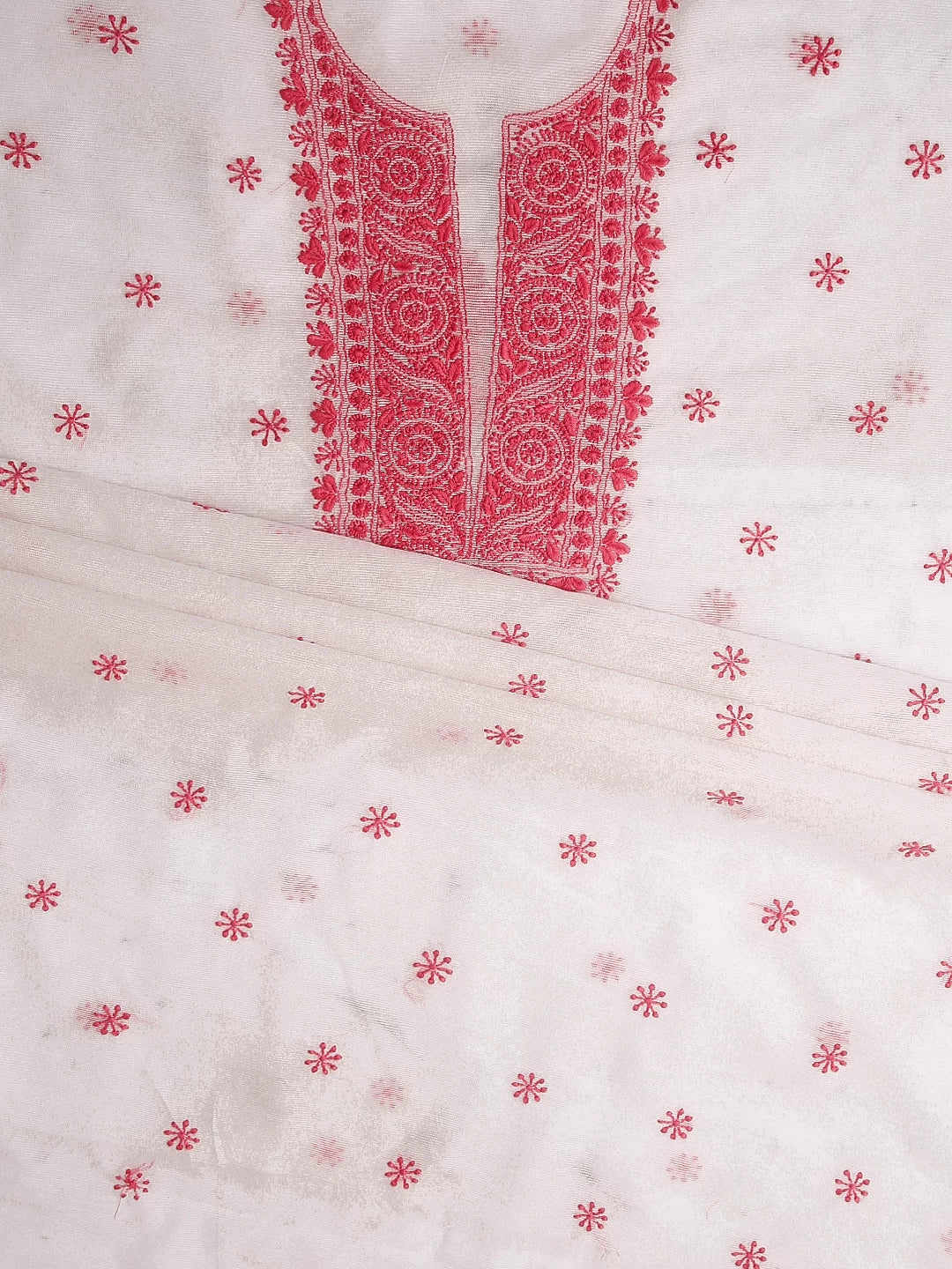 Ada Hand Embroidered Off White Super Net Lucknowi Chikankari Unstitched Kurta Dupatta Set 01A466470