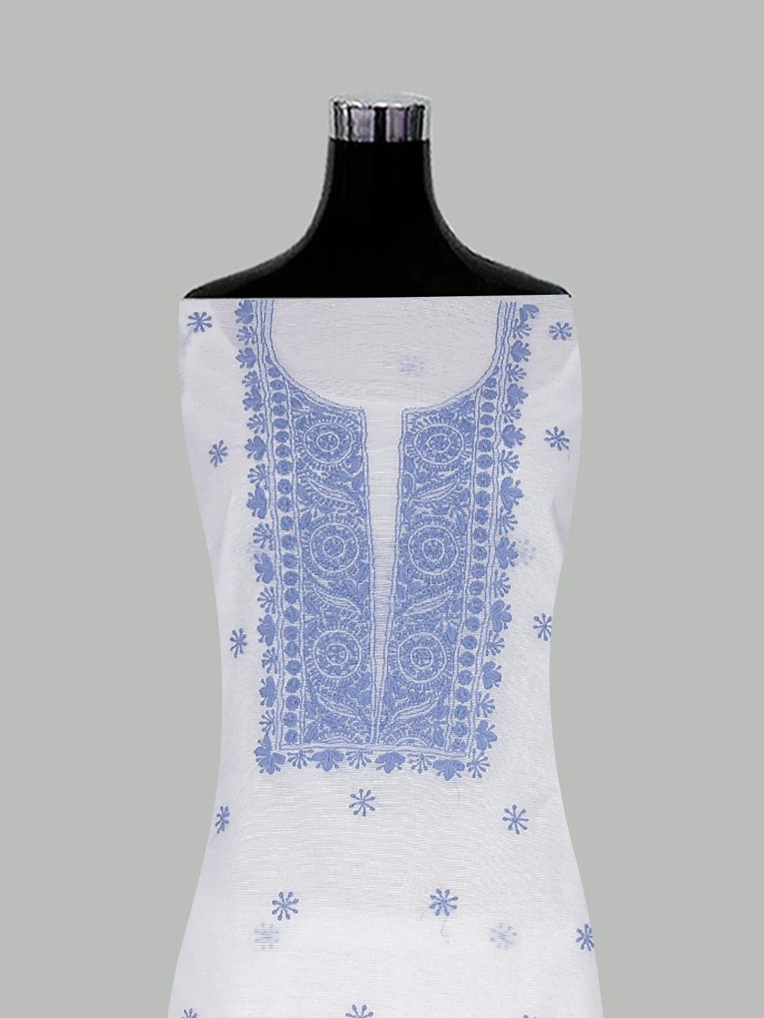 Ada Hand Embroidered White Super Net Lucknowi Chikankari Unstitched Kurta Dupatta Set 01A466473