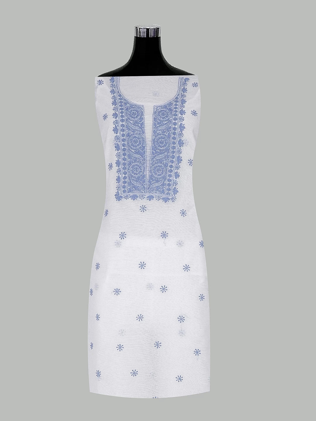 Ada Hand Embroidered White Super Net Lucknowi Chikankari Unstitched Kurta Dupatta Set 01A466473