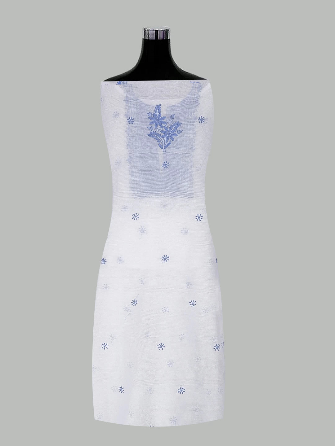 Ada Hand Embroidered White Super Net Lucknowi Chikankari Unstitched Kurta Dupatta Set 01A466473