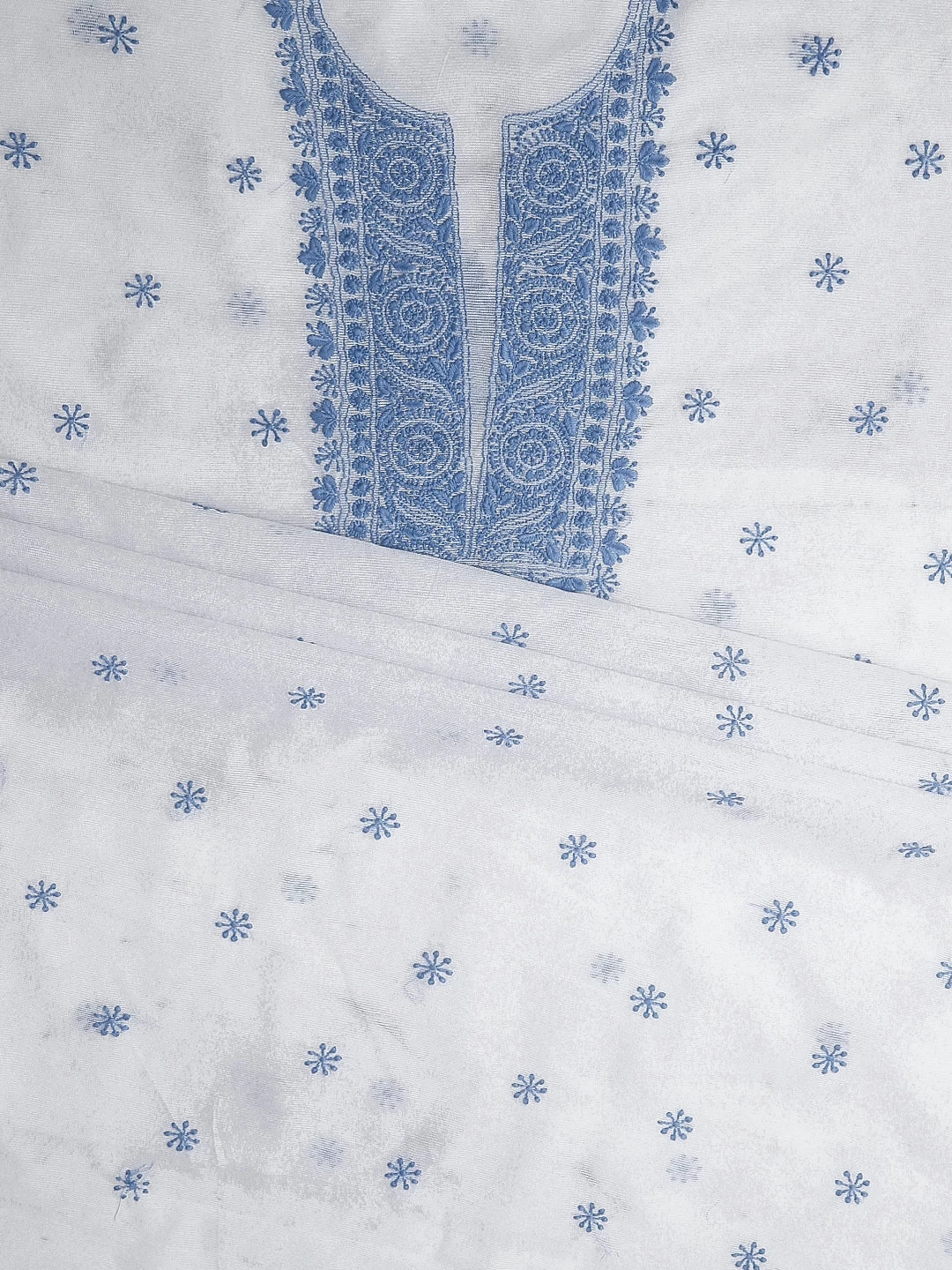Ada Hand Embroidered White Super Net Lucknowi Chikankari Unstitched Kurta Dupatta Set 01A466473
