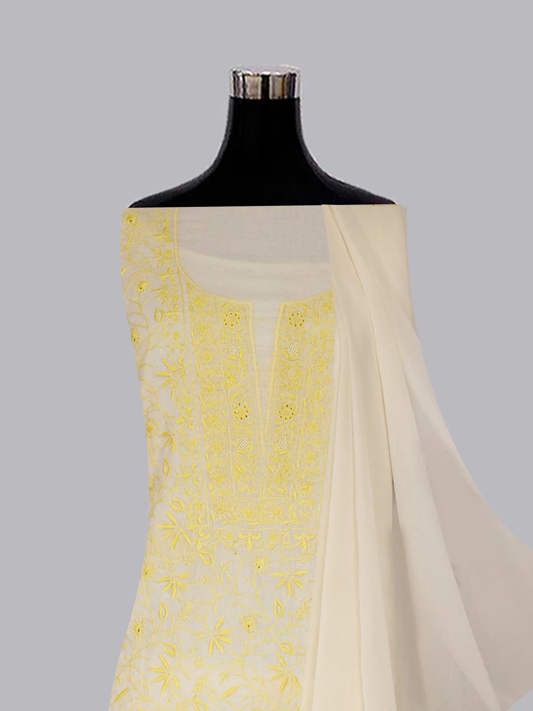 Ada Hand Embroidered Lemon Cotton Lucknowi Chikankari Unstitched Suit Piece 01A392072