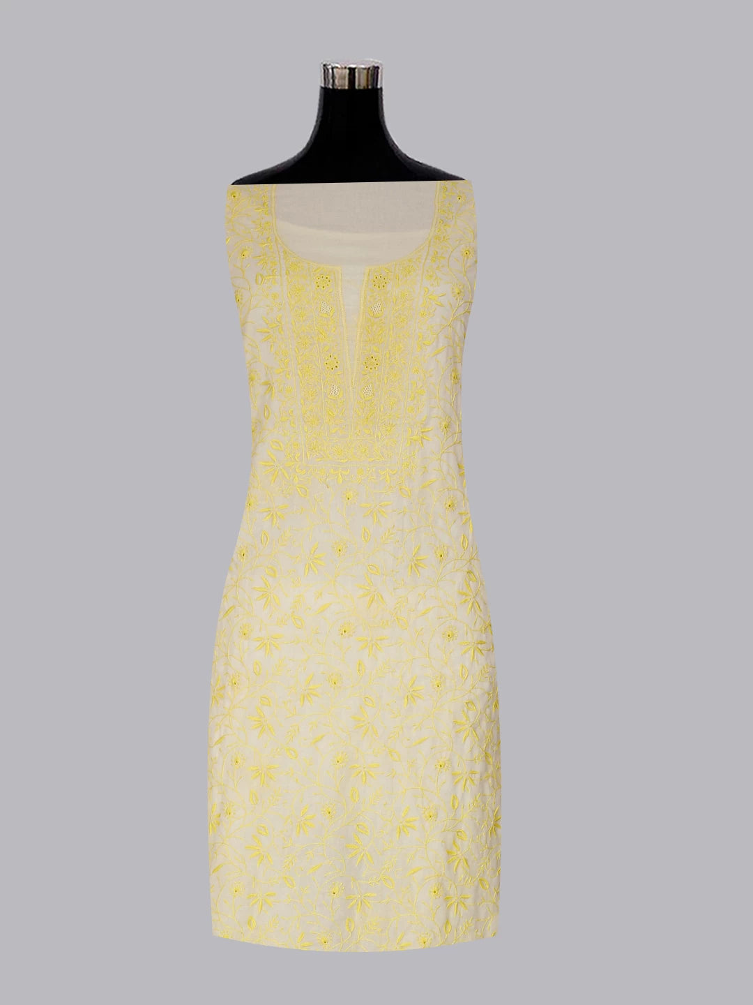 Ada Hand Embroidered Lemon Cotton Lucknowi Chikankari Unstitched Suit Piece 01A392072