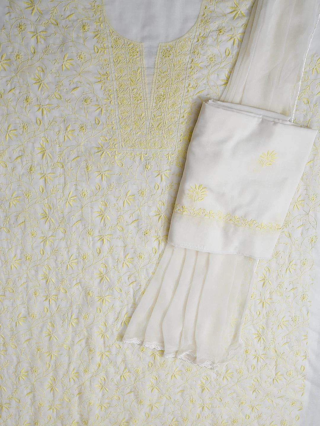 Ada Hand Embroidered Lemon Cotton Lucknowi Chikankari Unstitched Suit Piece 01A392072