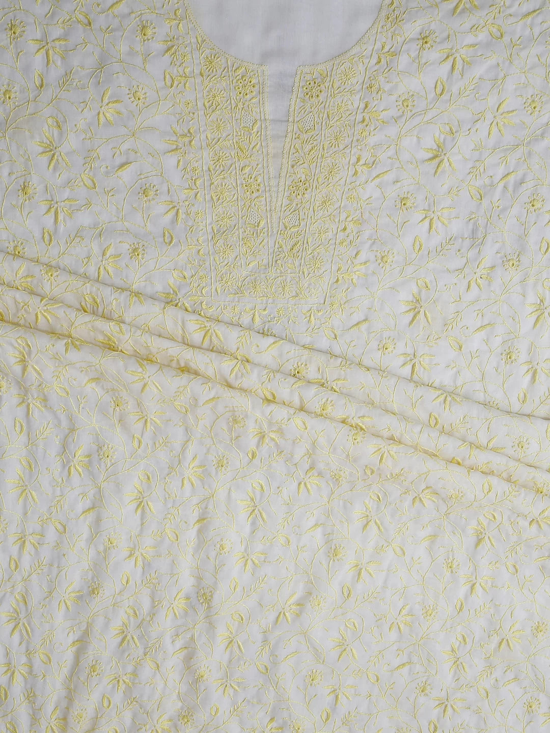 Ada Hand Embroidered Lemon Cotton Lucknowi Chikankari Unstitched Suit Piece 01A392072