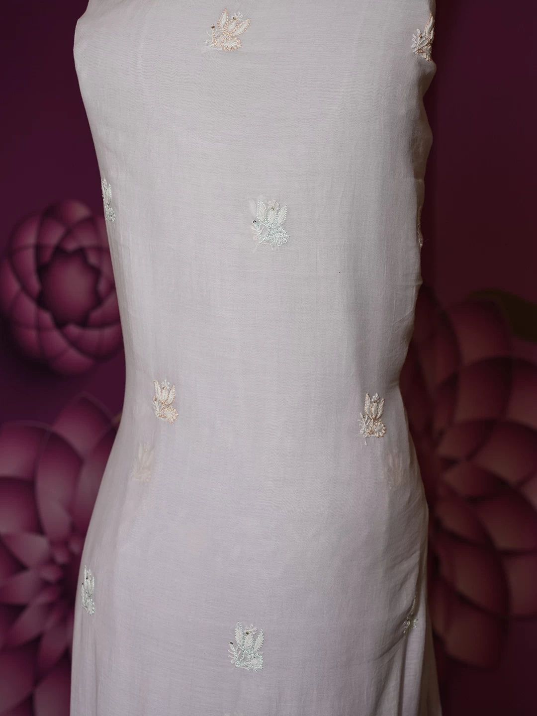 Ada Hand Embroidered Mauve Ombre Shade Chanderi Lucknowi Chikankari Semi stitched Kurta Dupatta Set With Cutdana Work 01A429576