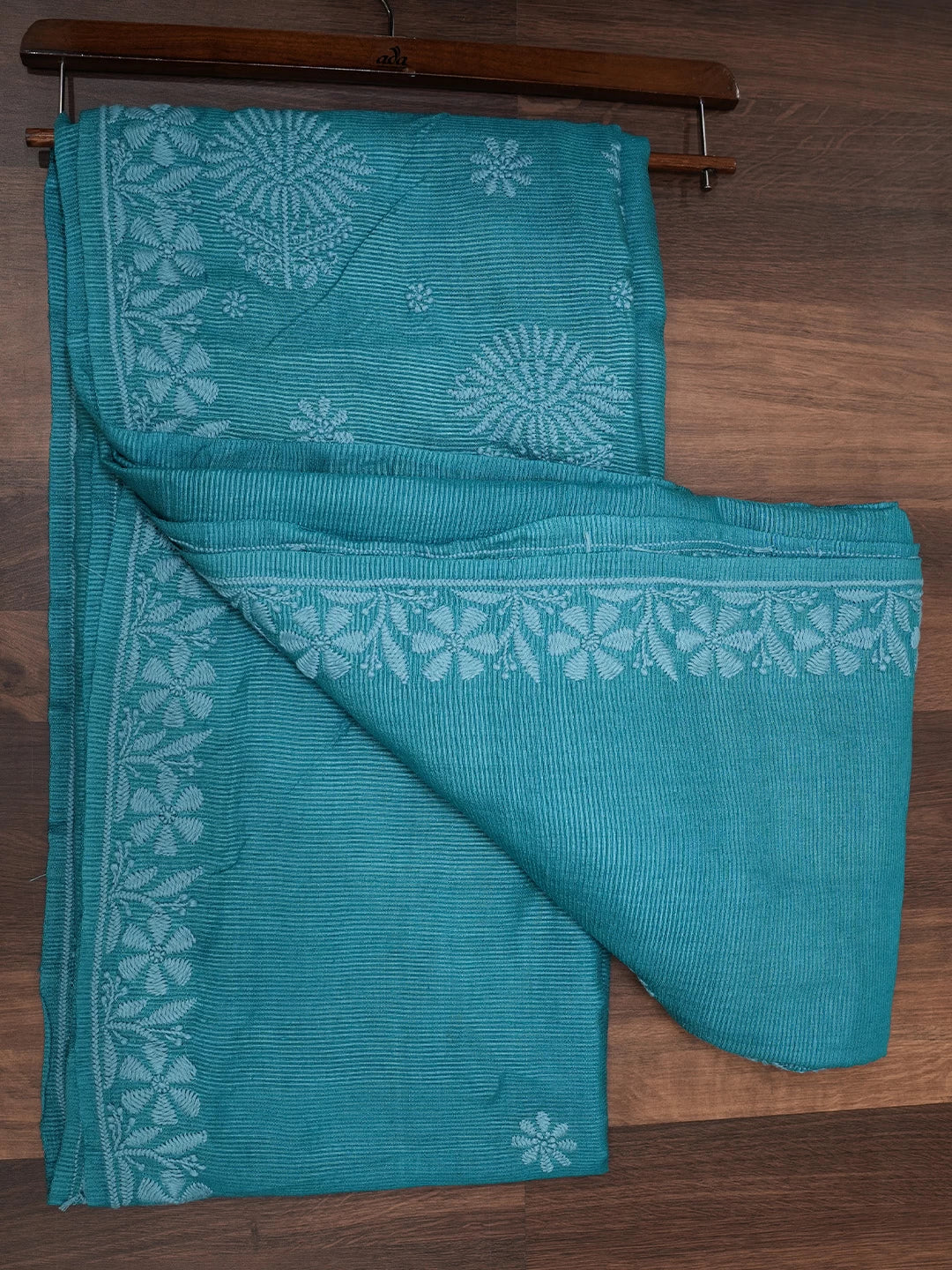 Ada Hand Embroidered Blue Silk Lucknowi Chikankari Saree With Blouse 01A441377