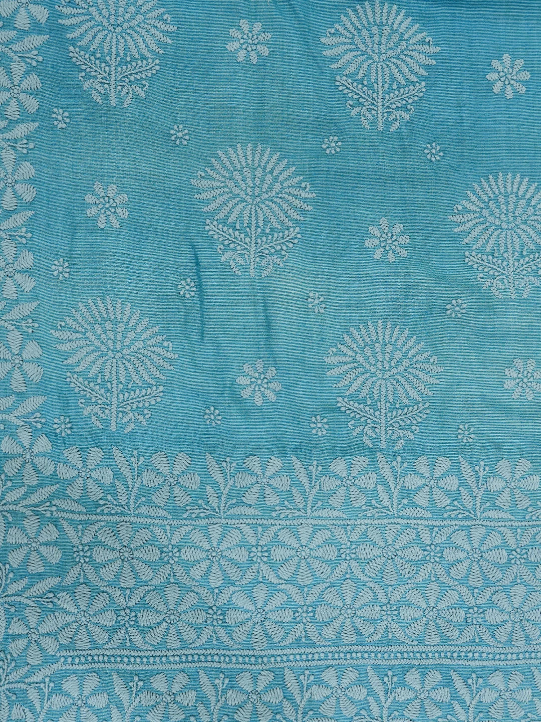 Ada Hand Embroidered Blue Silk Lucknowi Chikankari Saree With Blouse 01A441377