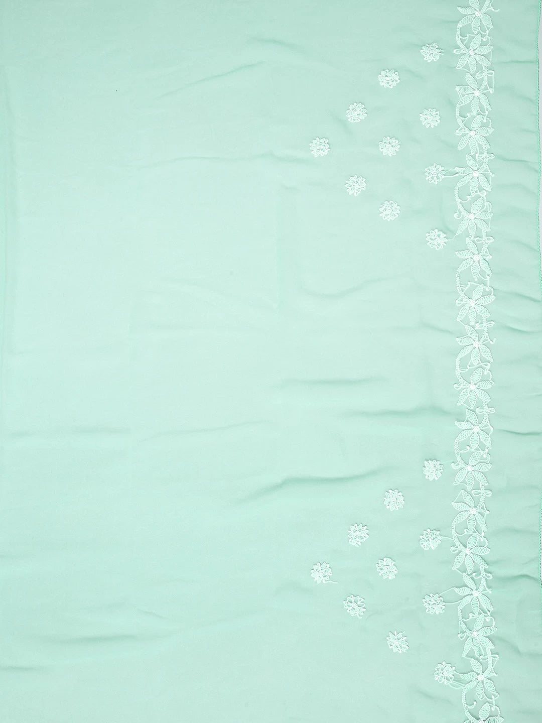 Ada Hand Embroidered Sea Green Goergette Lucknowi Chikankari Saree with Blouse A311372