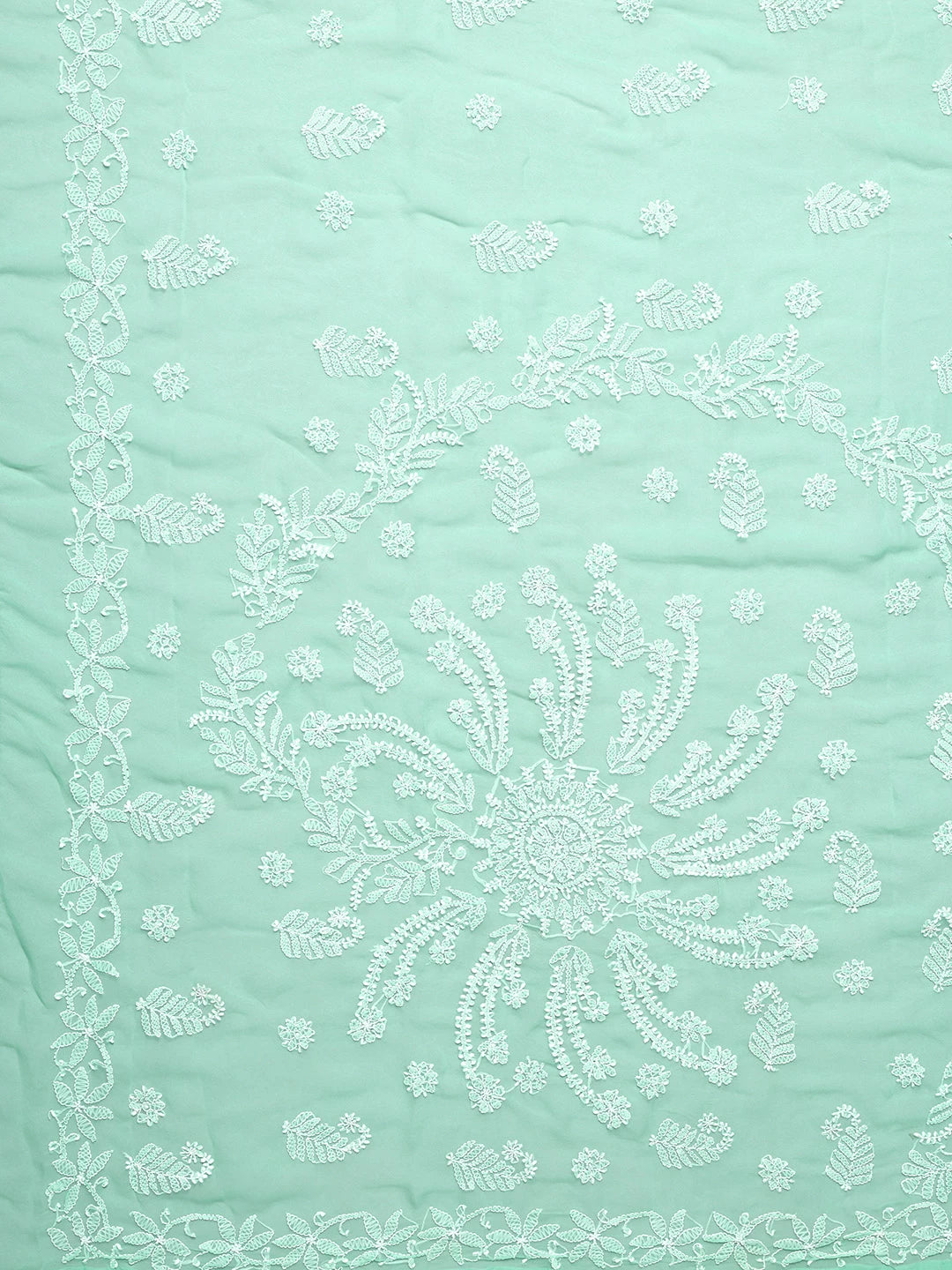 Ada Hand Embroidered Sea Green Goergette Lucknowi Chikankari Saree with Blouse A311372