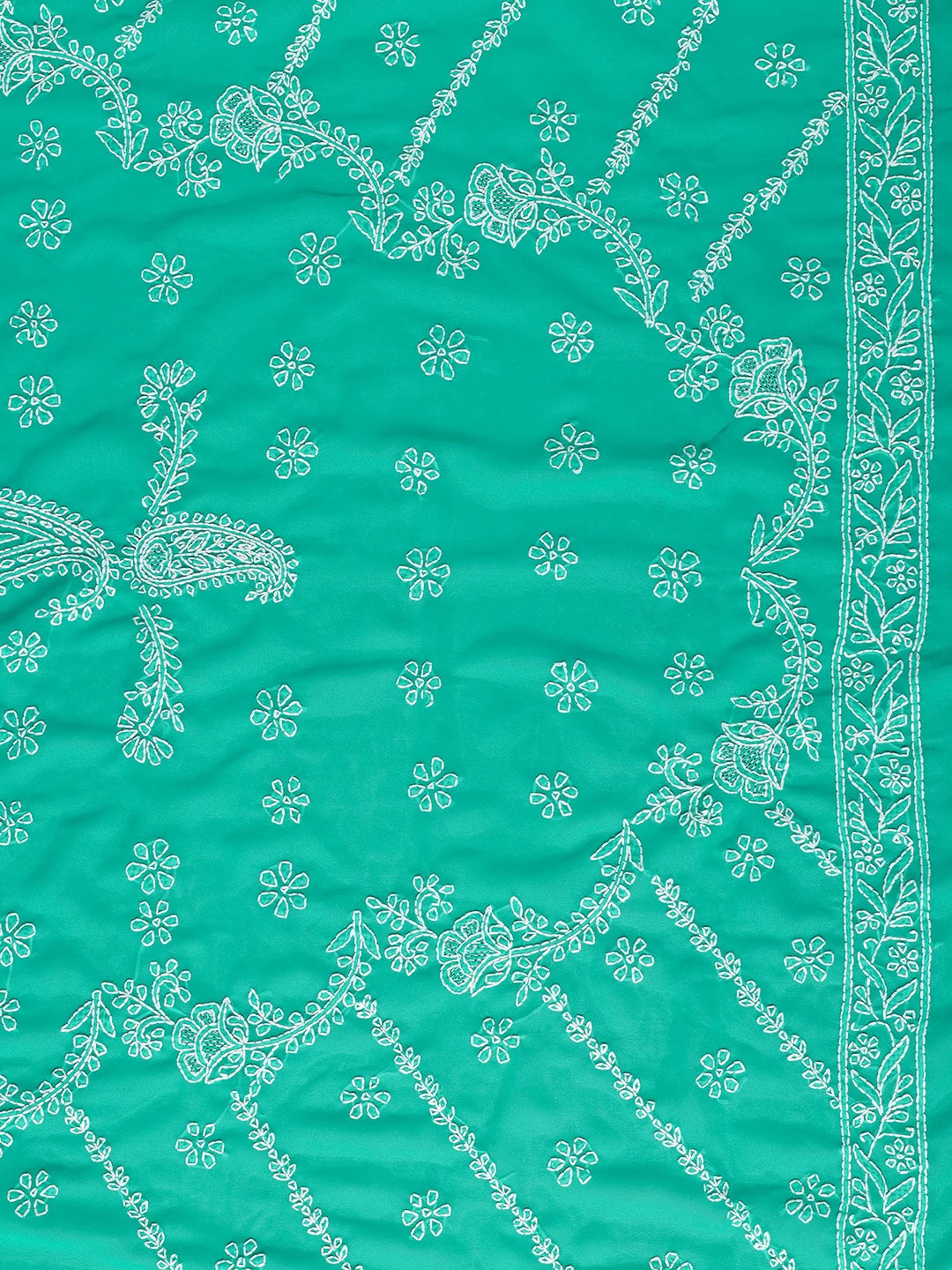 Ada Hand Embroidered Green Georgette Lucknowi Chikankari Saree with Blouse A311367