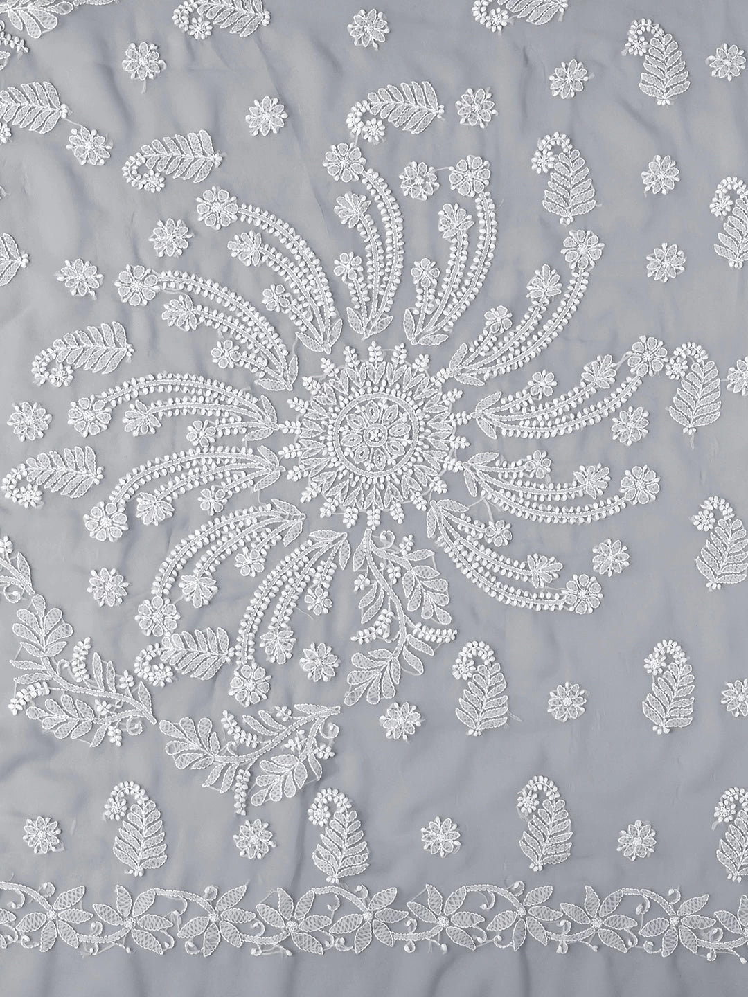 Ada Hand Embroidered Grey Goergette Lucknowi Chikankari Saree With Blouse A311369