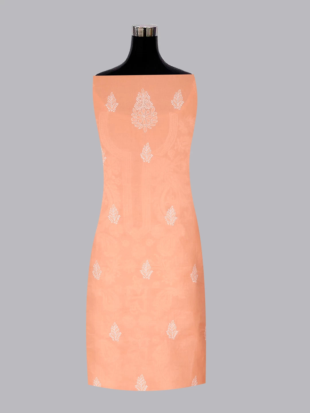 Ada Hand Embroidered Peach Cotton Lucknowi Chikankari Unstitched Suit Piece 01A416140