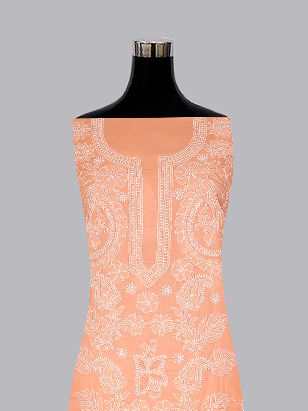 Ada Hand Embroidered Peach Cotton Lucknowi Chikankari Unstitched Suit Piece 01A416140