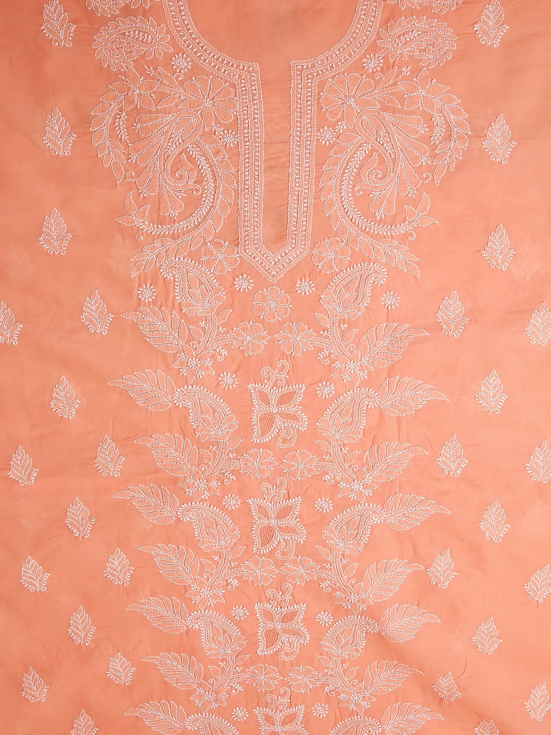 Ada Hand Embroidered Peach Cotton Lucknowi Chikankari Unstitched Suit Piece 01A416140
