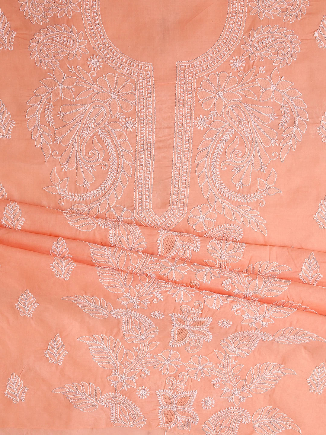 Ada Hand Embroidered Peach Cotton Lucknowi Chikankari Unstitched Suit Piece 01A416140