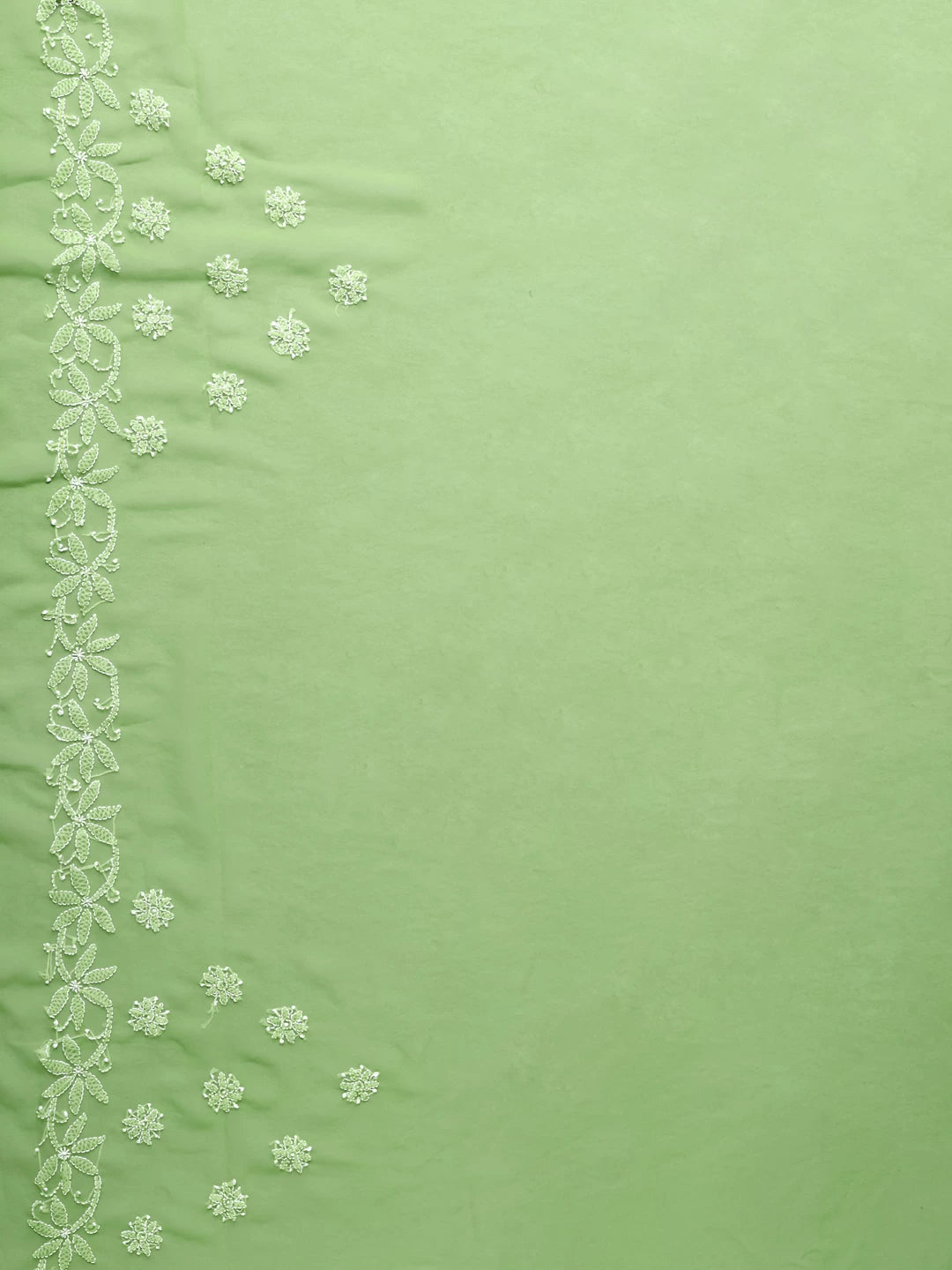 Ada Hand Embroidered Green Goergette Lucknowi Chikankari Saree With Blouse A311370