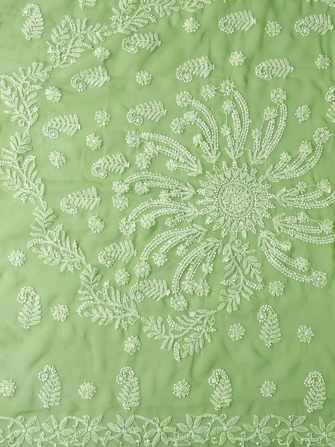 Ada Hand Embroidered Green Goergette Lucknowi Chikankari Saree With Blouse A311370