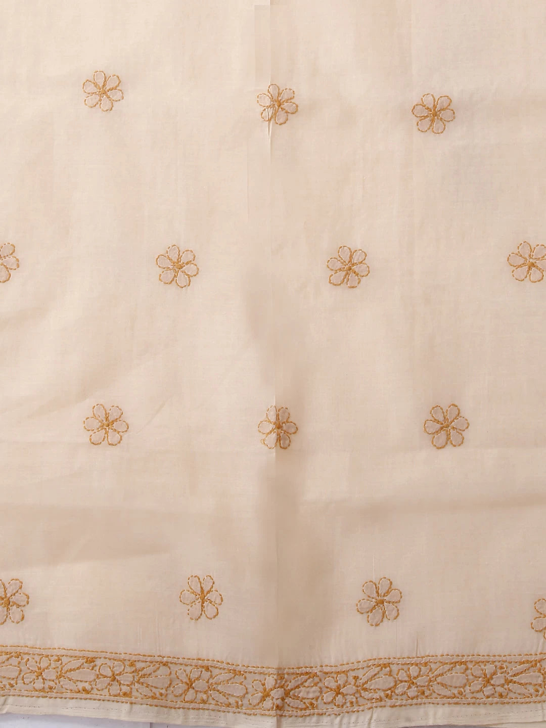 Ada Hand Embroidered Fawn Cotton Lucknowi Chikankari Unstitched Suit Piece With Parsi Work 01A474404