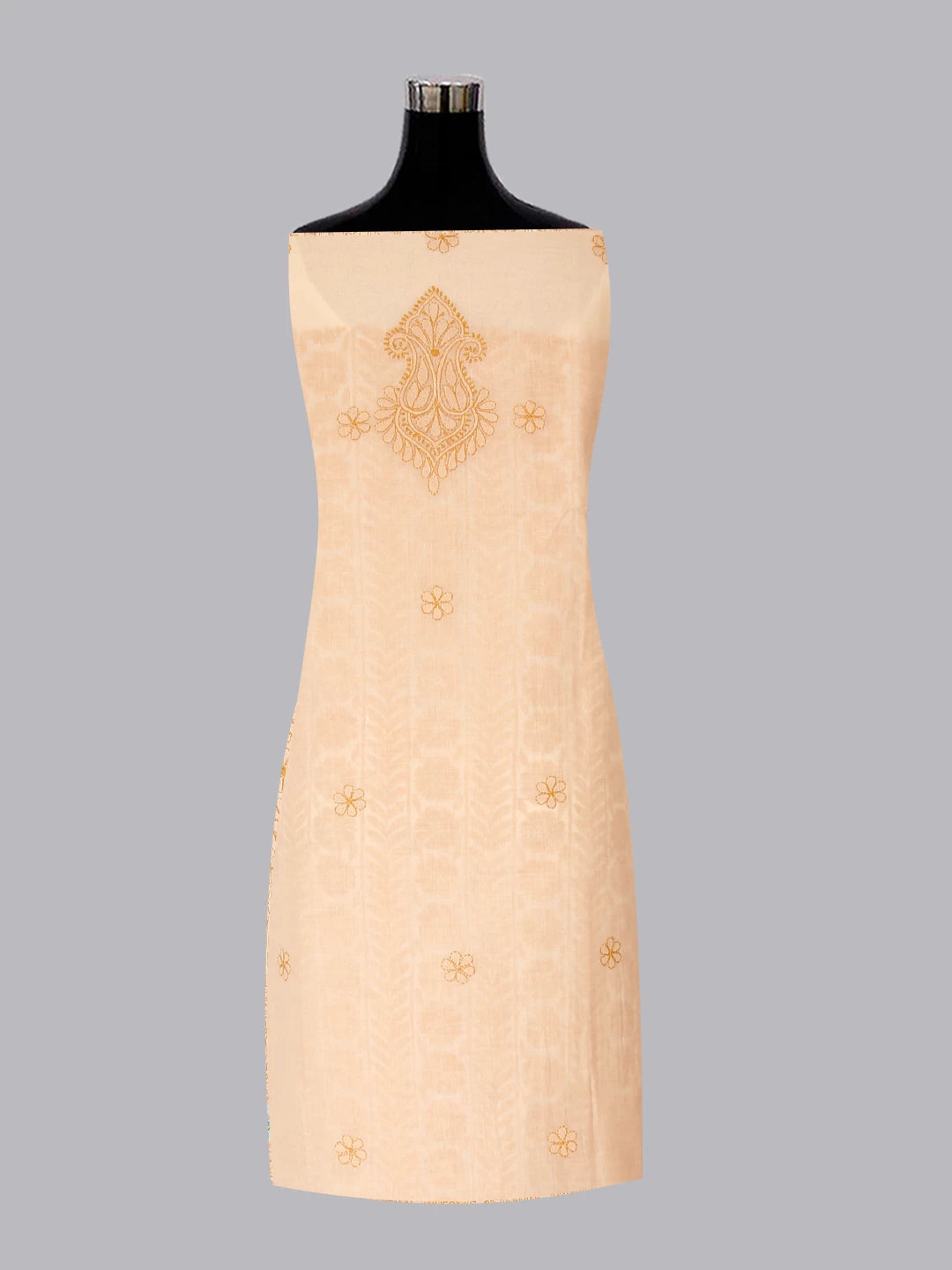 Ada Hand Embroidered Fawn Cotton Lucknowi Chikankari Unstitched Suit Piece With Parsi Work 01A474404