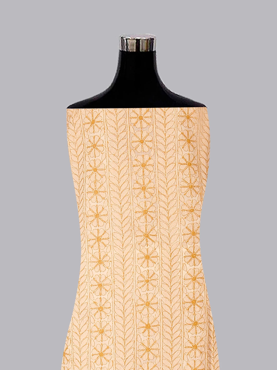 Ada Hand Embroidered Fawn Cotton Lucknowi Chikankari Unstitched Suit Piece With Parsi Work 01A474404