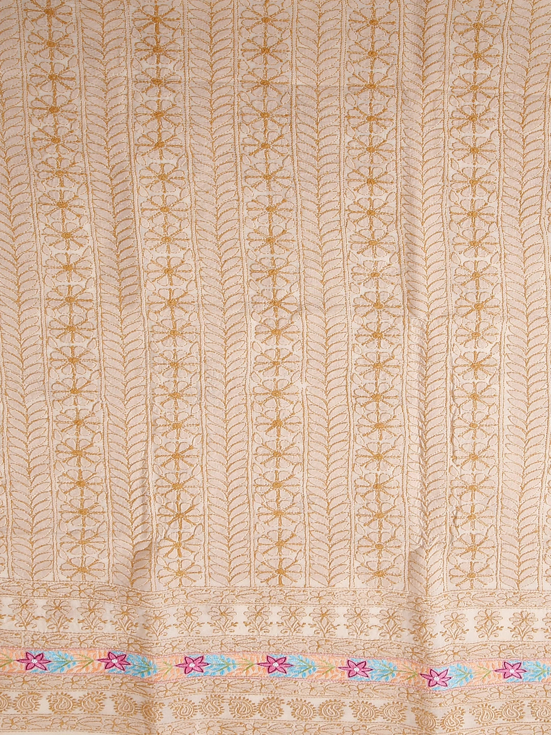 Ada Hand Embroidered Fawn Cotton Lucknowi Chikankari Unstitched Suit Piece With Parsi Work 01A474404