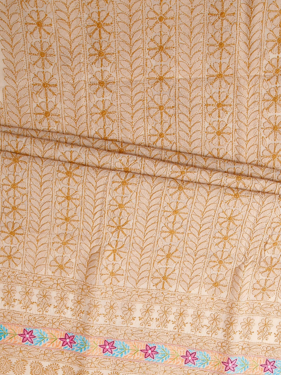 Ada Hand Embroidered Fawn Cotton Lucknowi Chikankari Unstitched Suit Piece With Parsi Work 01A474404
