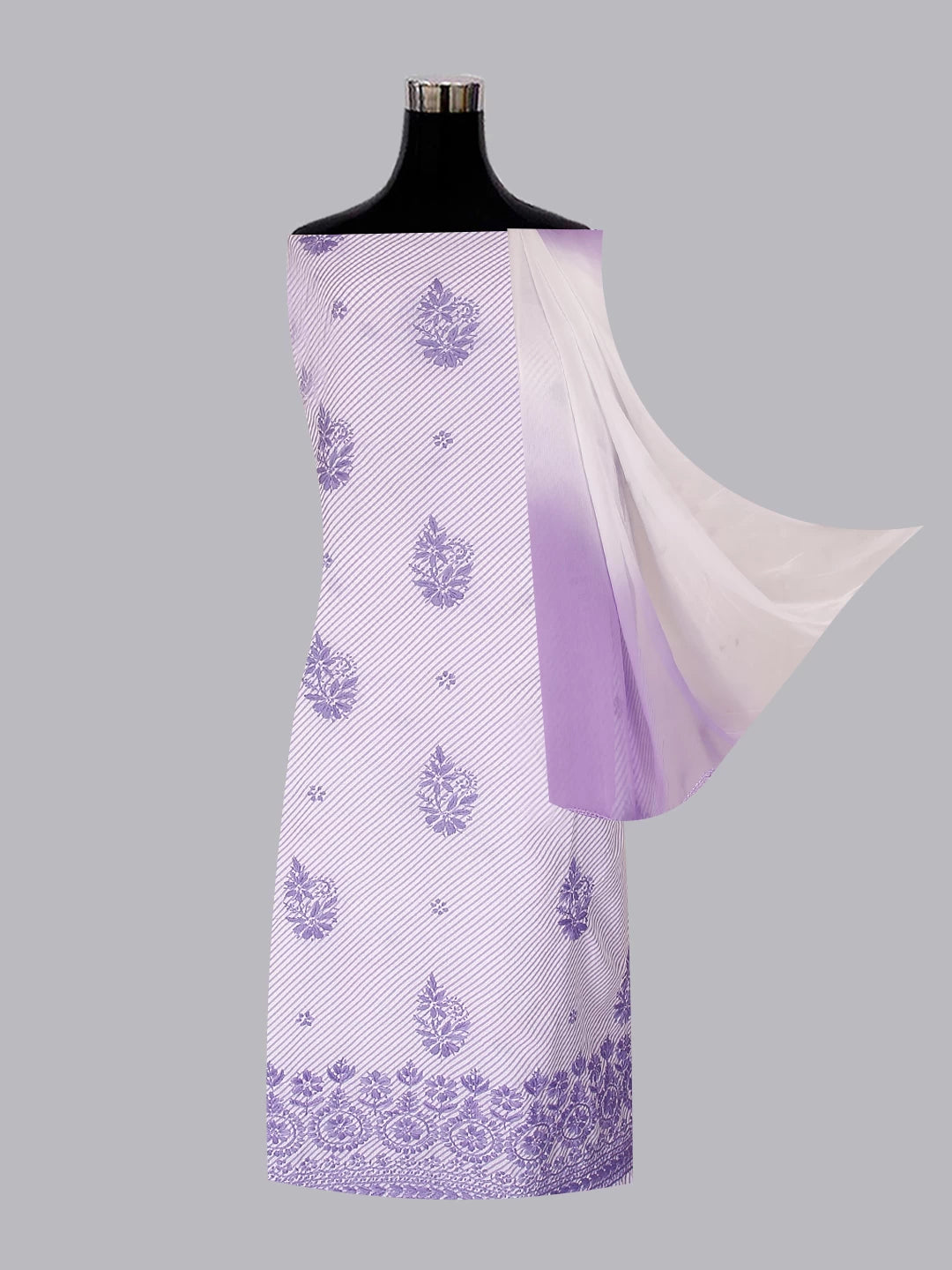 Ada Hand Embroidered Mauve And White Cotton Lucknowi Chikankari Unstitched Suit Piece 01A459601