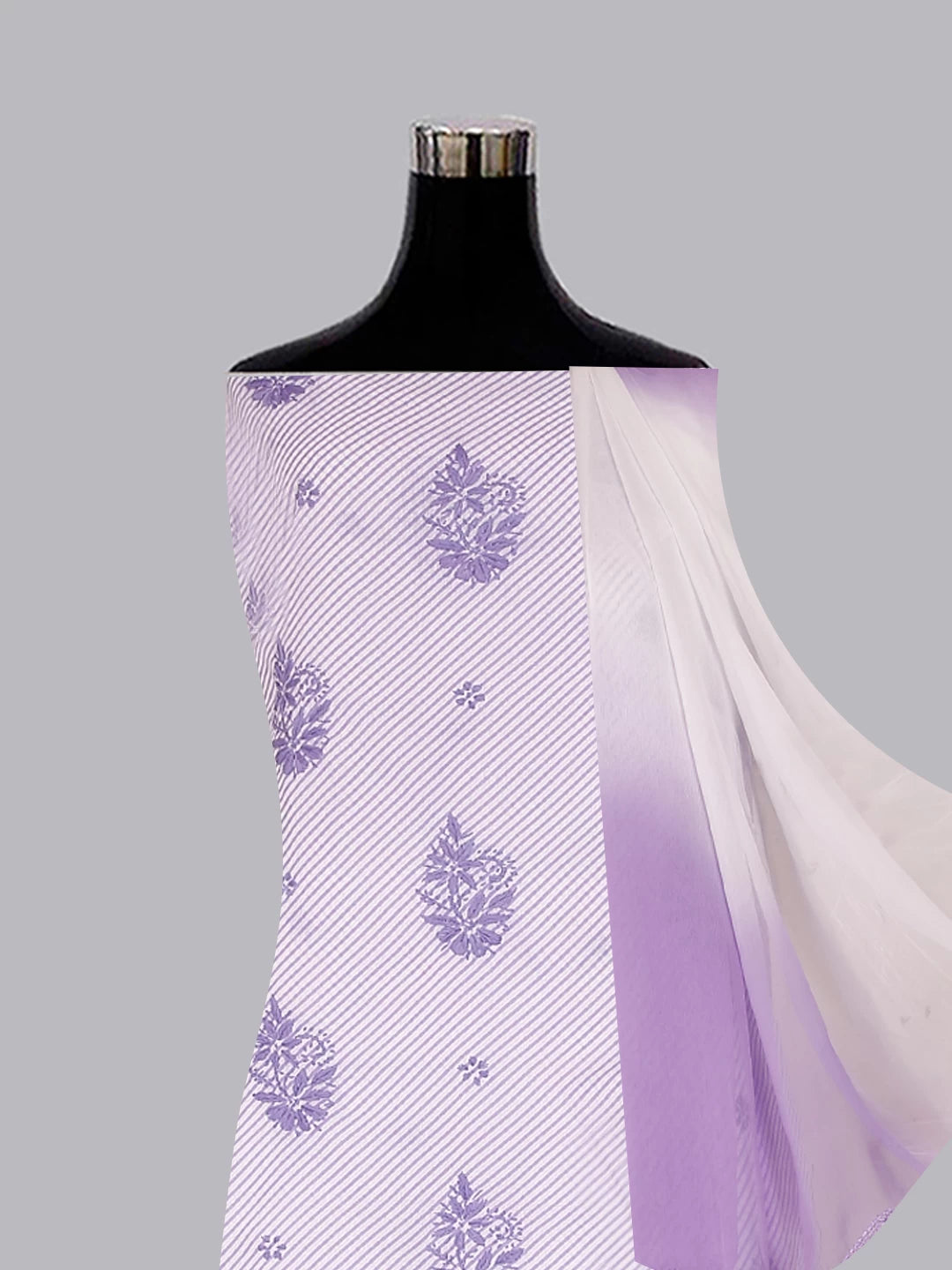 Ada Hand Embroidered Mauve And White Cotton Lucknowi Chikankari Unstitched Suit Piece 01A459601