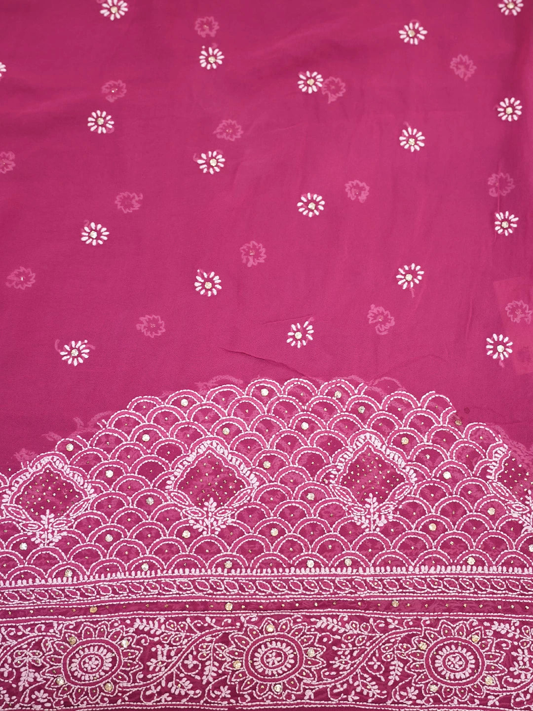 Ada Hand Embroidered Ombre Shade Of Magenta Pure Georgette Lucknowi Chikankari Saree With Blouse 01A398199