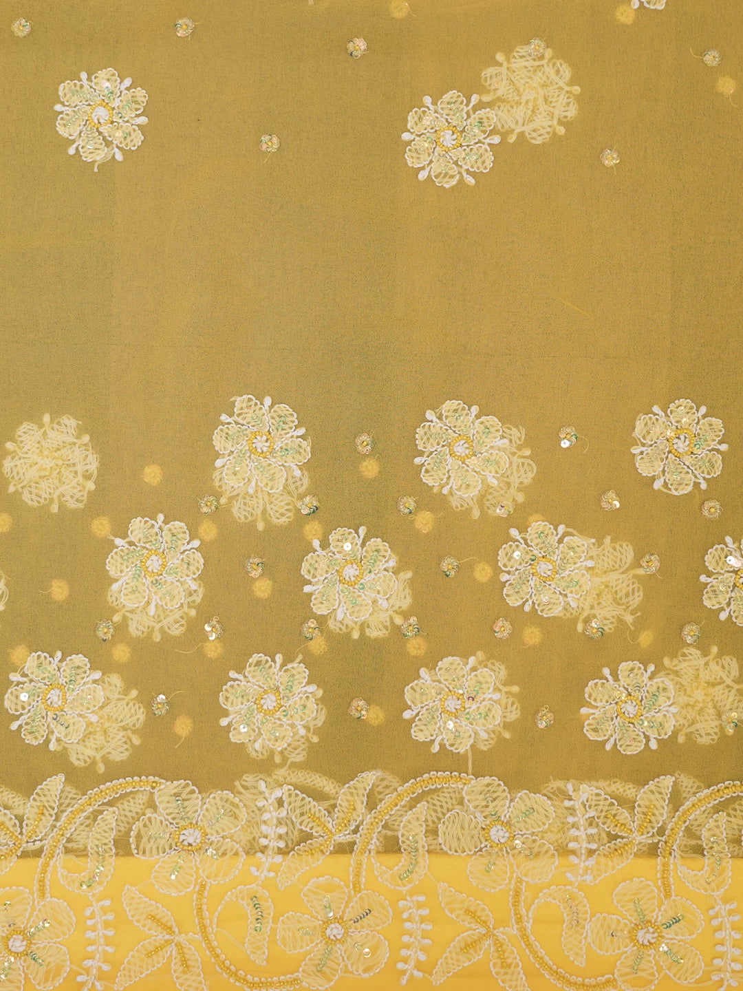 Ada Hand Embroidered Yellow Georgette Lucknowi Chikankari Saree With Blouse And Pearl Work 01A107746