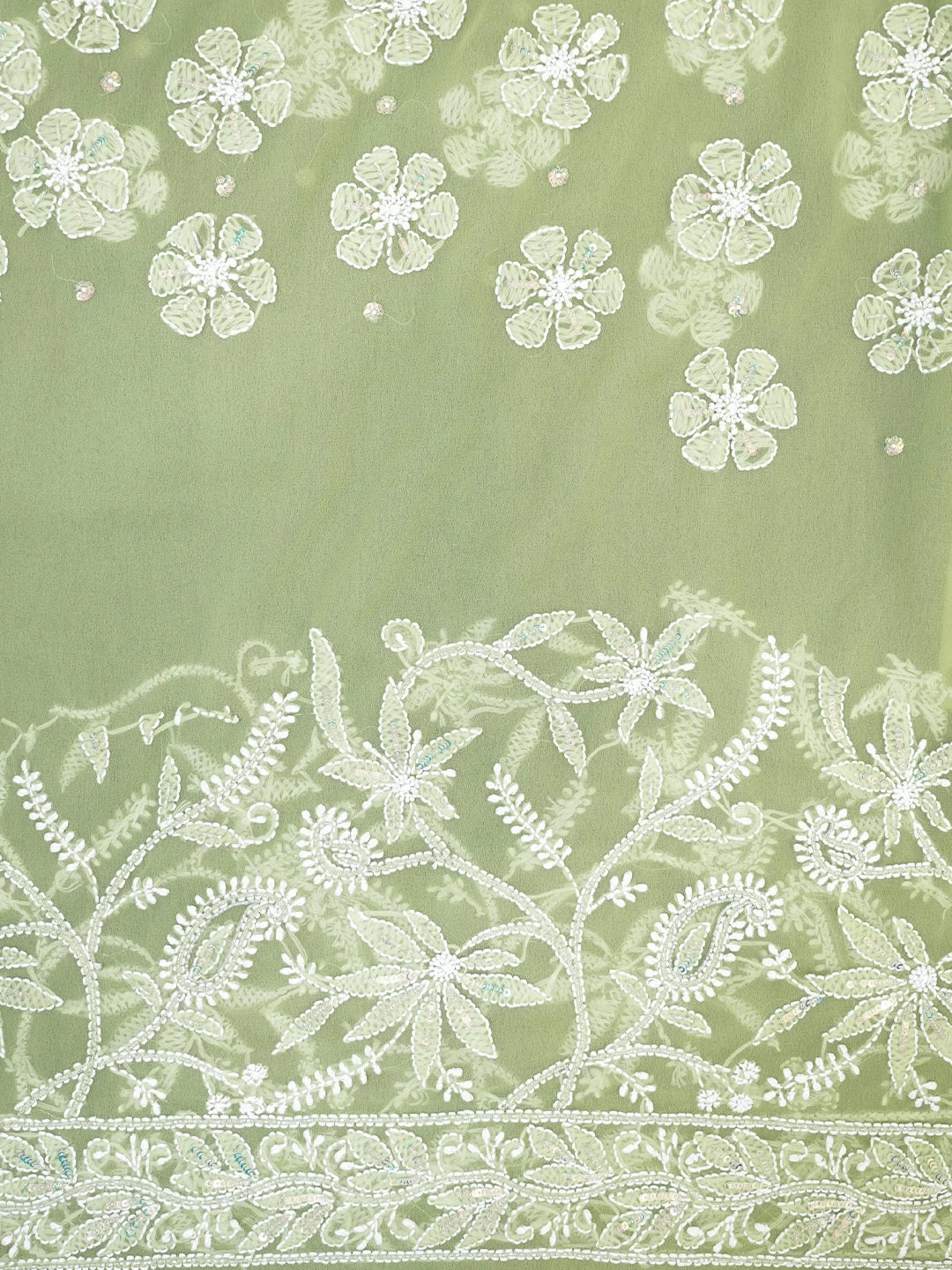 Ada Hand Embroidered Green Georgette Lucknowi Chikankari Saree With Blouse And Pearl Work 01A437425