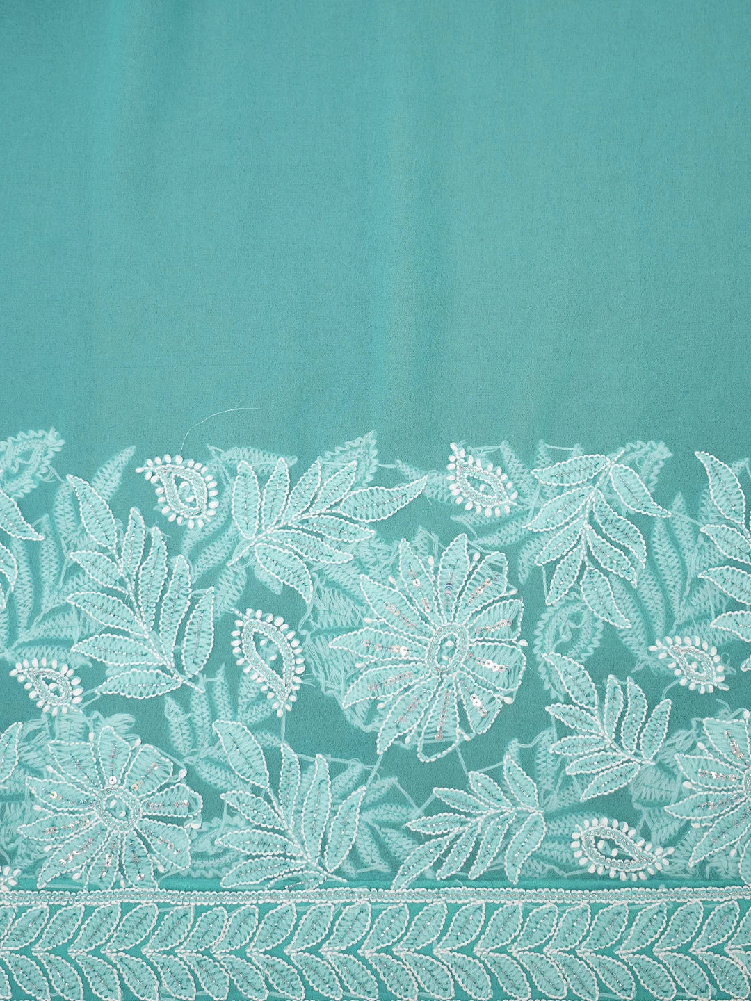 Ada Hand Embroidered Rama Green Georgette Lucknowi Chikankari Saree With Blouse And Cutdana Work 01A304734