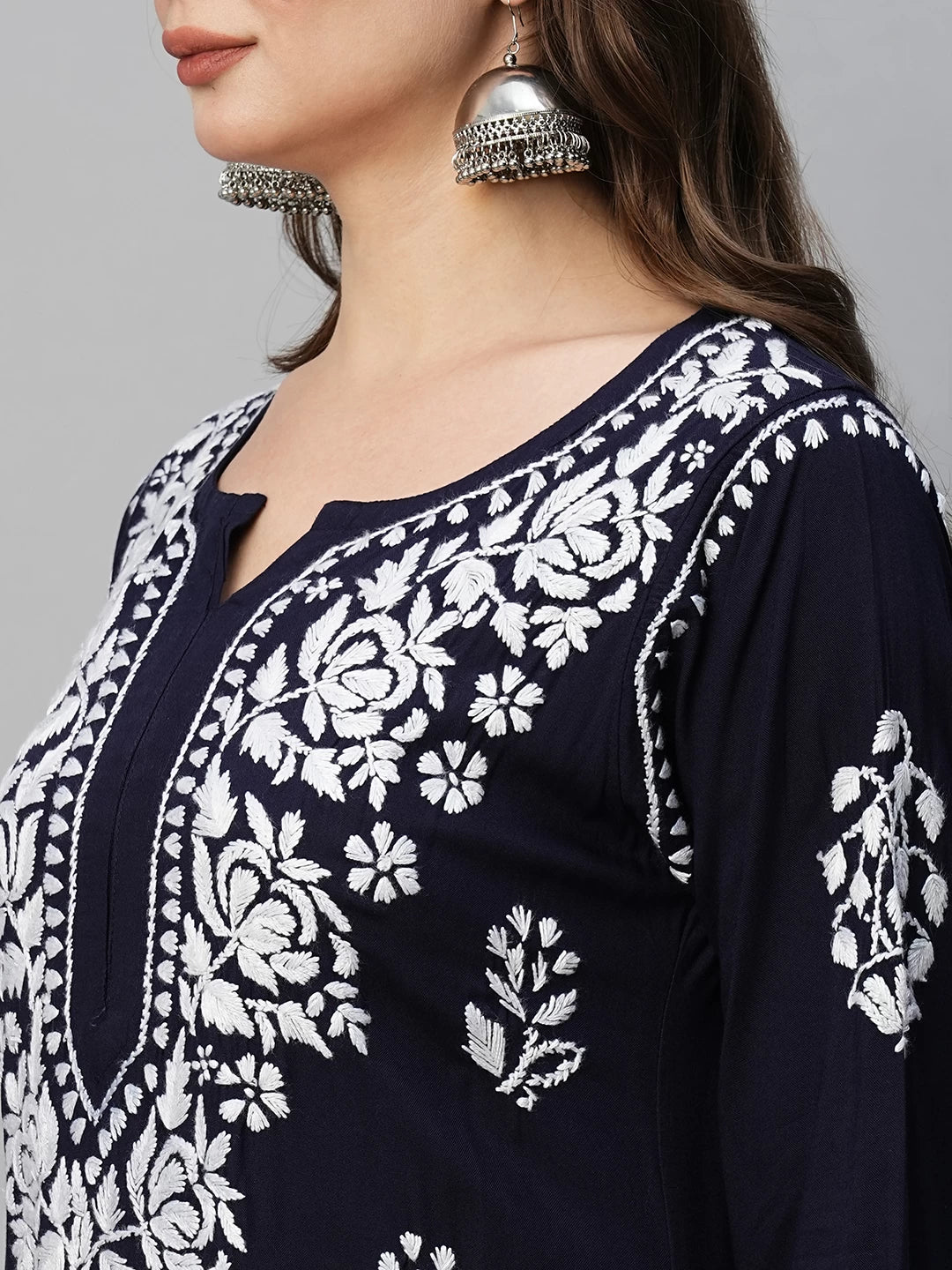 Ada Hand Embroidered Navy Blue Rayon Lucknowi Chikankari Straight Kurta A411514