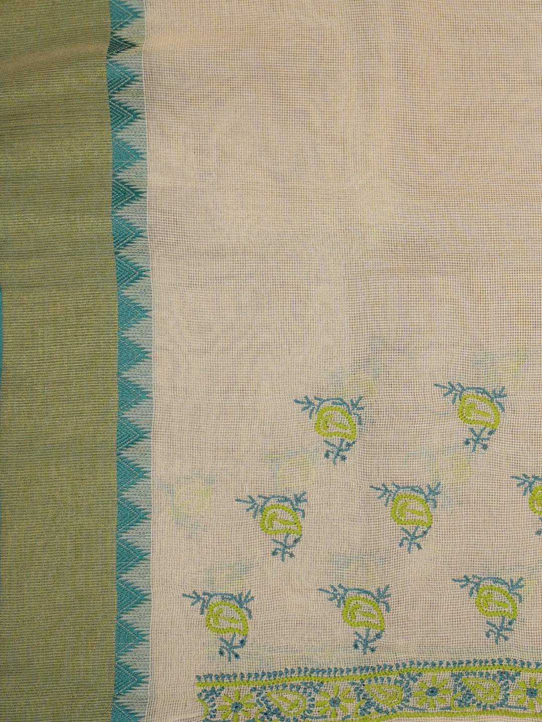 Ada Hand Embroidered Natural Fawn Kota Chanderi Lucknowi Chikankari Saree With Blouse 01A364423