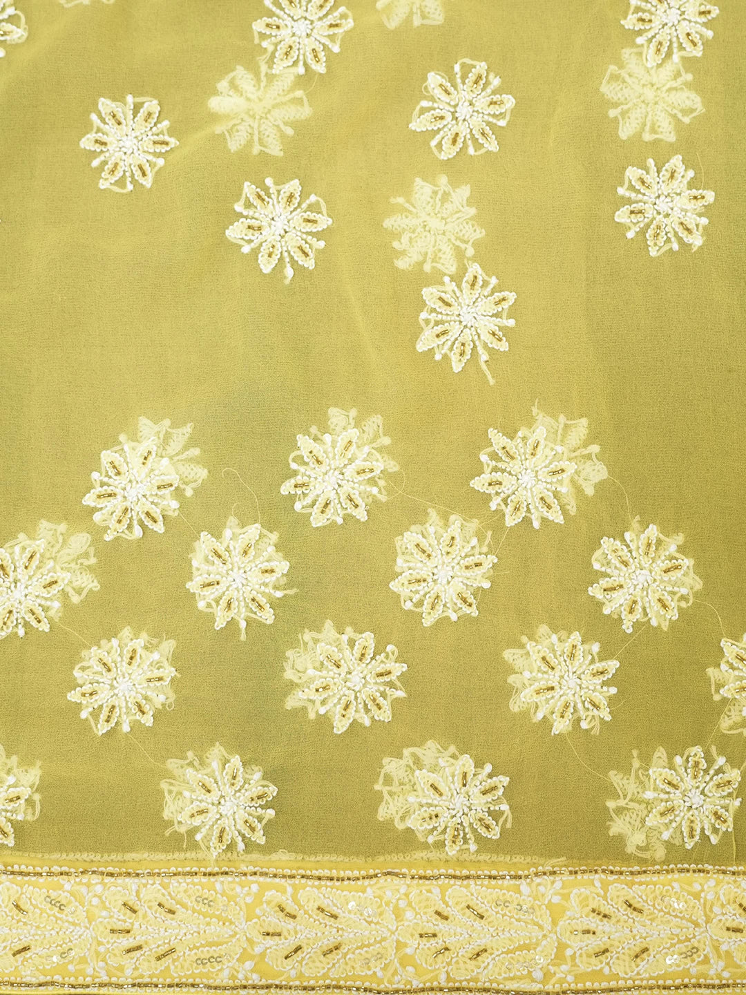 Ada Hand Embroidered Yellow Georgette Lucknowi Chikankari Saree With Blouse And Cutdana Work 01A378520