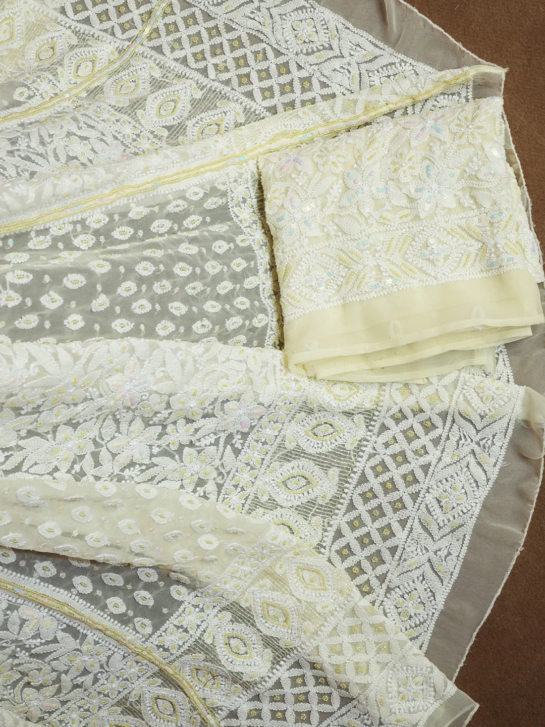 Ada Hand Embroidered Lemon Georgette Lucknowi Chikankari Lehenga Set With Pearl Work 01A410343