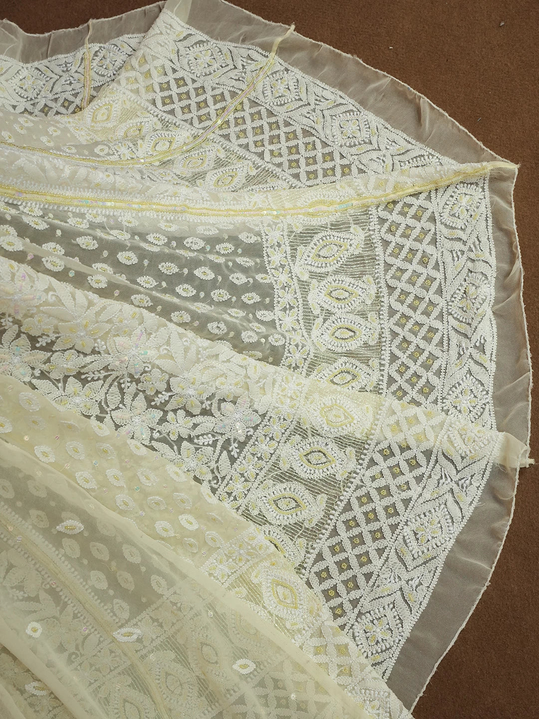Ada Hand Embroidered Lemon Georgette Lucknowi Chikankari Lehenga Set With Pearl Work 01A410343