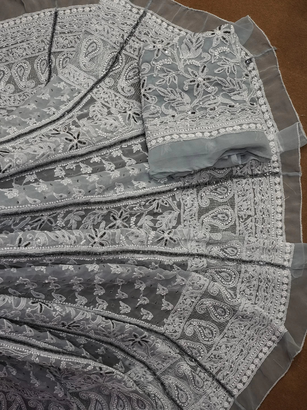 Ada Hand Embroidered Grey Georgette Lucknowi Chikankari Lehenga Set With Sequins Work 01A410344