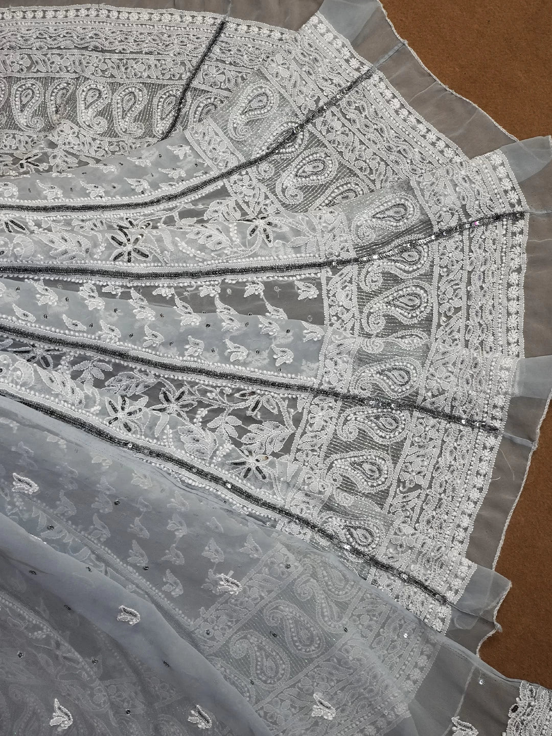 Ada Hand Embroidered Grey Georgette Lucknowi Chikankari Lehenga Set With Sequins Work 01A410344