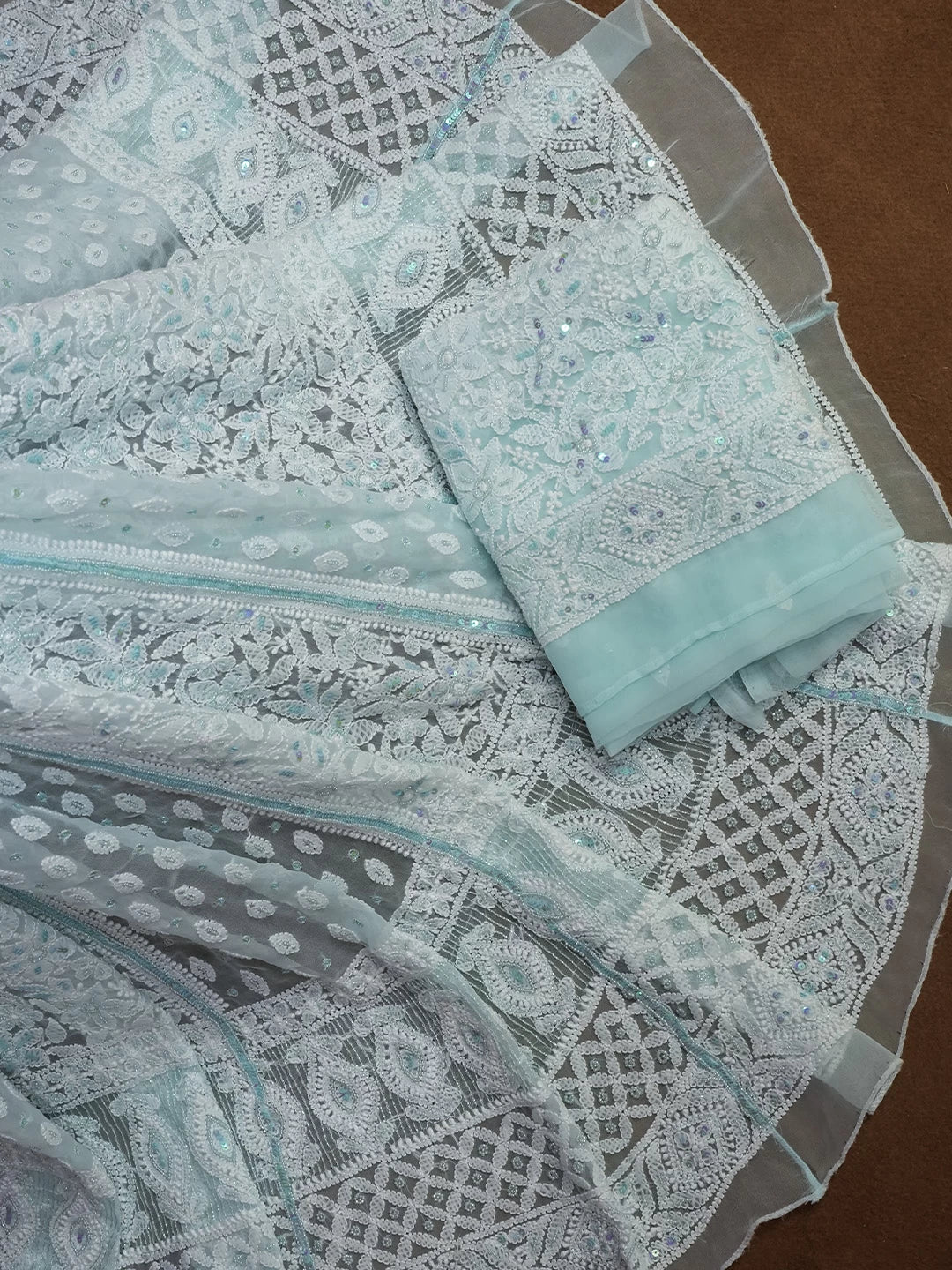 Ada Hand Embroidered Sea Green Georgette Lucknowi Chikankari Lehenga Set With Pearl Work 01A462863