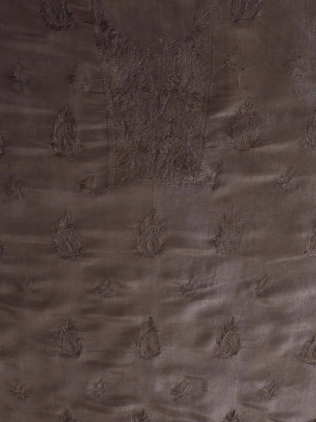 Ada Hand Embroidered Brown Tissue Lucknowi Chikankari Unstitched Kurta Dupatta Set 01A471366