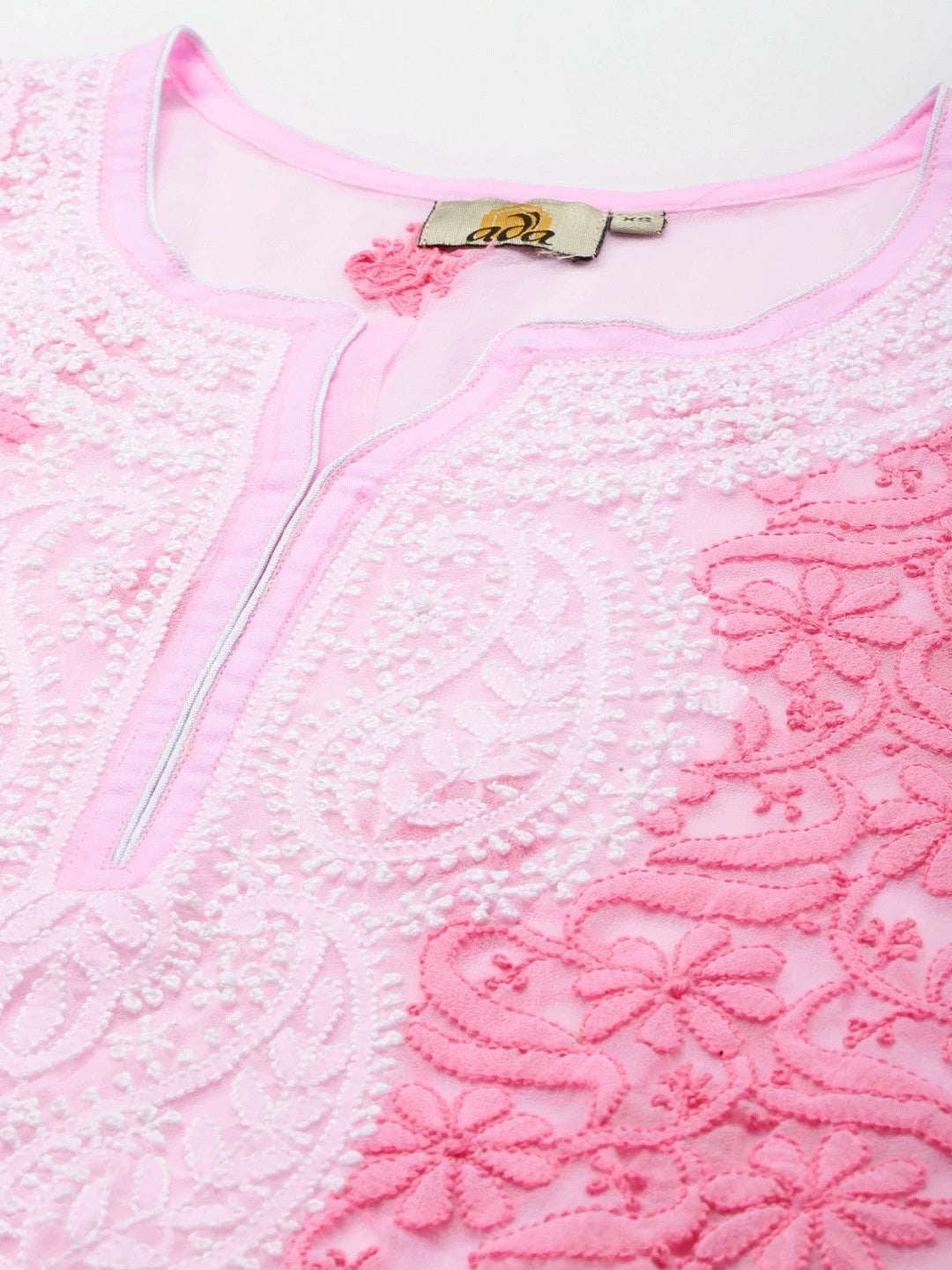 Ada Hand Embroidered Pink Georgette Lucknowi Chikankari Kurti With Slip A212101