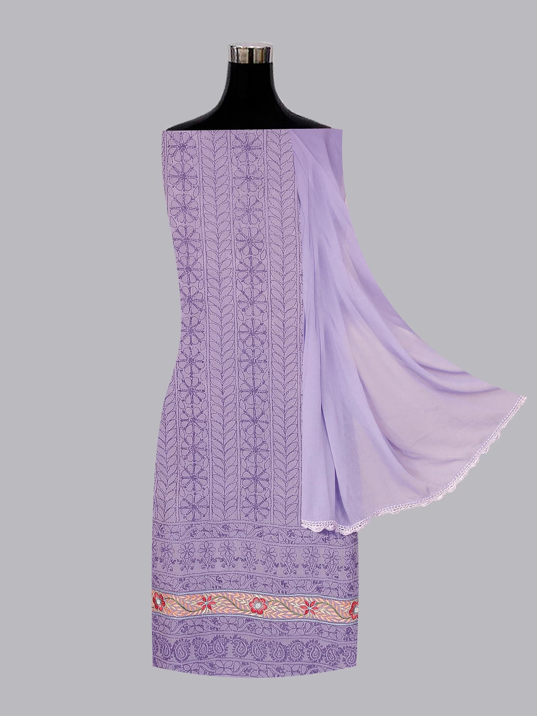 Ada Hand Embroidered Mauve Cotton Lucknowi Chikankari Unstitched Suit Piece With Parsi Work 01A474410
