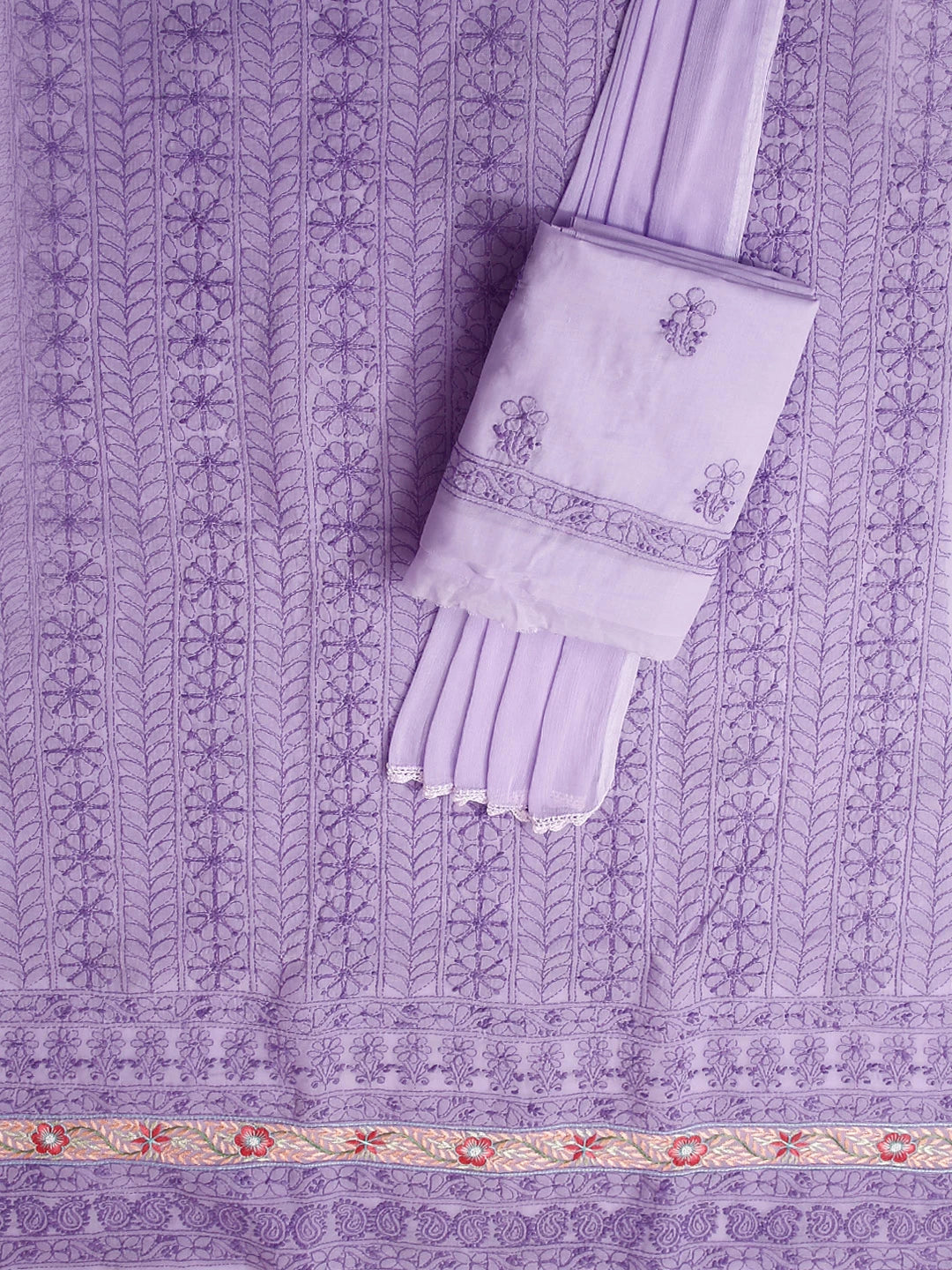 Ada Hand Embroidered Mauve Cotton Lucknowi Chikankari Unstitched Suit Piece With Parsi Work 01A474410