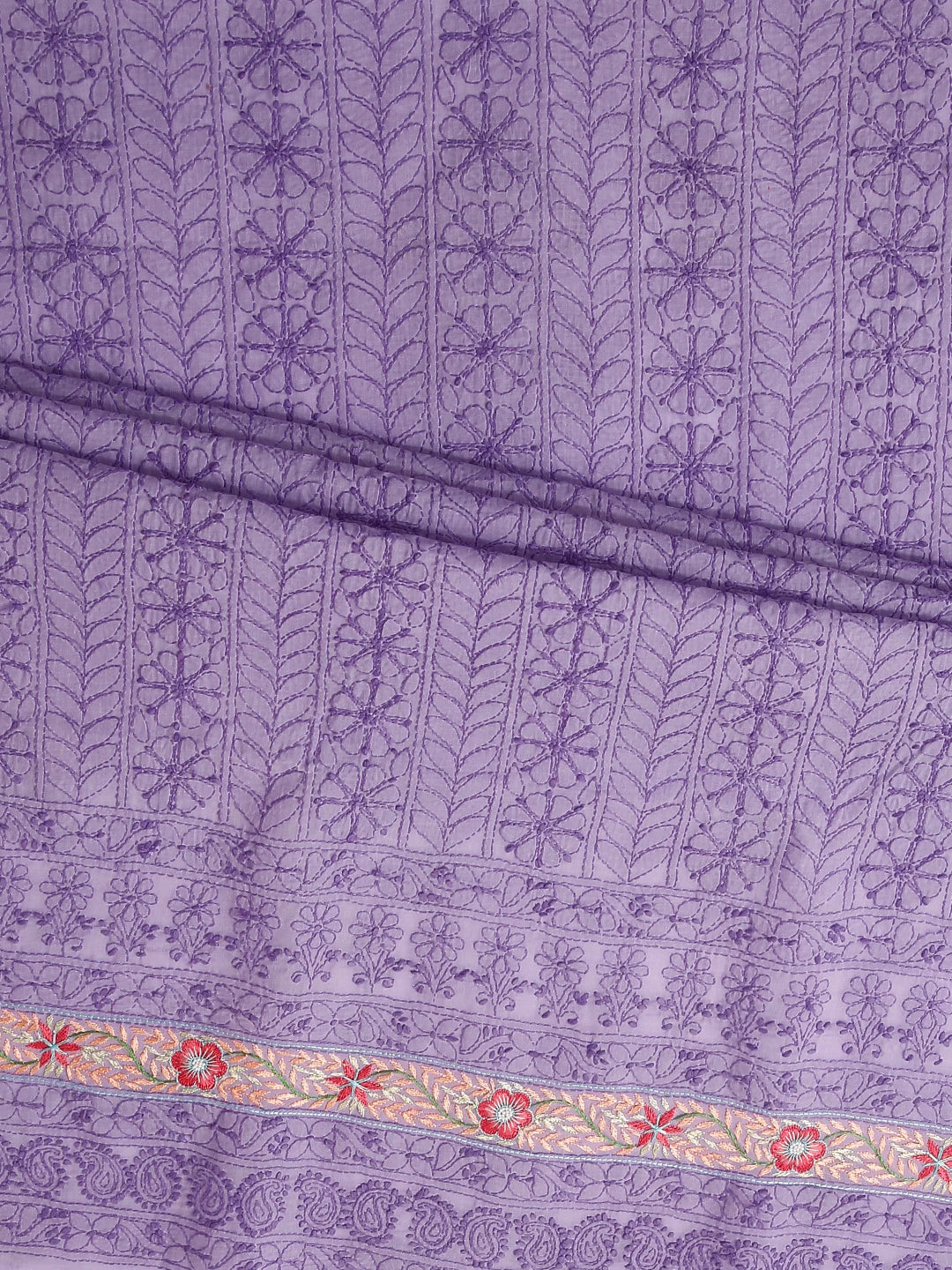 Ada Hand Embroidered Mauve Cotton Lucknowi Chikankari Unstitched Suit Piece With Parsi Work 01A474410