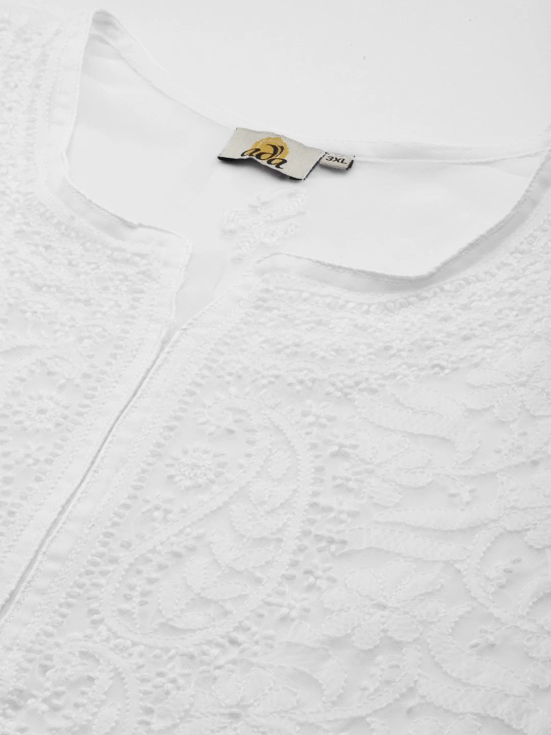 Ada Hand Embroidered White Georgette Lucknowi Chikankari Straight Kurti With Slip A211586