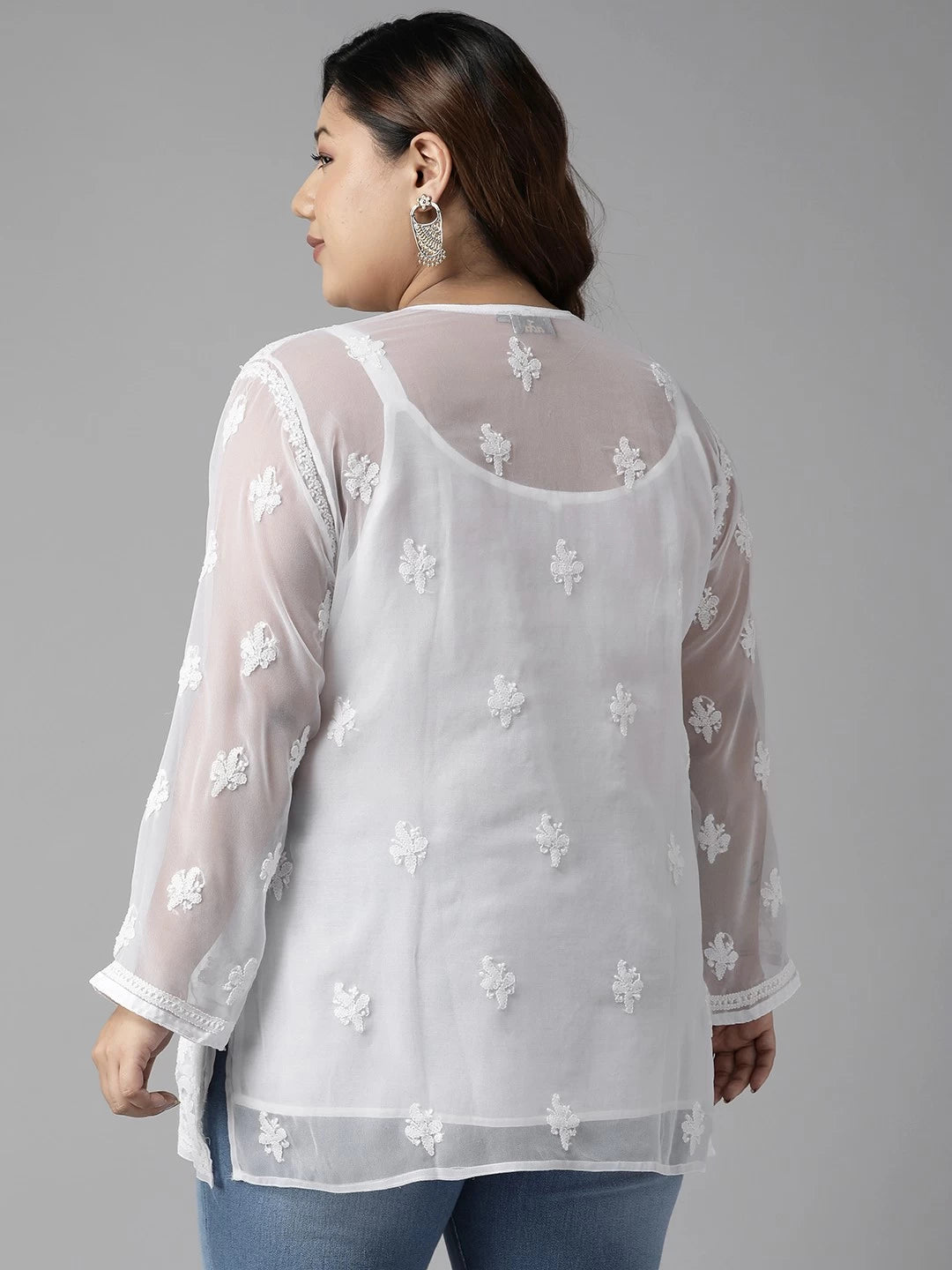 Ada Hand Embroidered White Georgette Lucknowi Chikankari Straight Kurti With Slip A211586