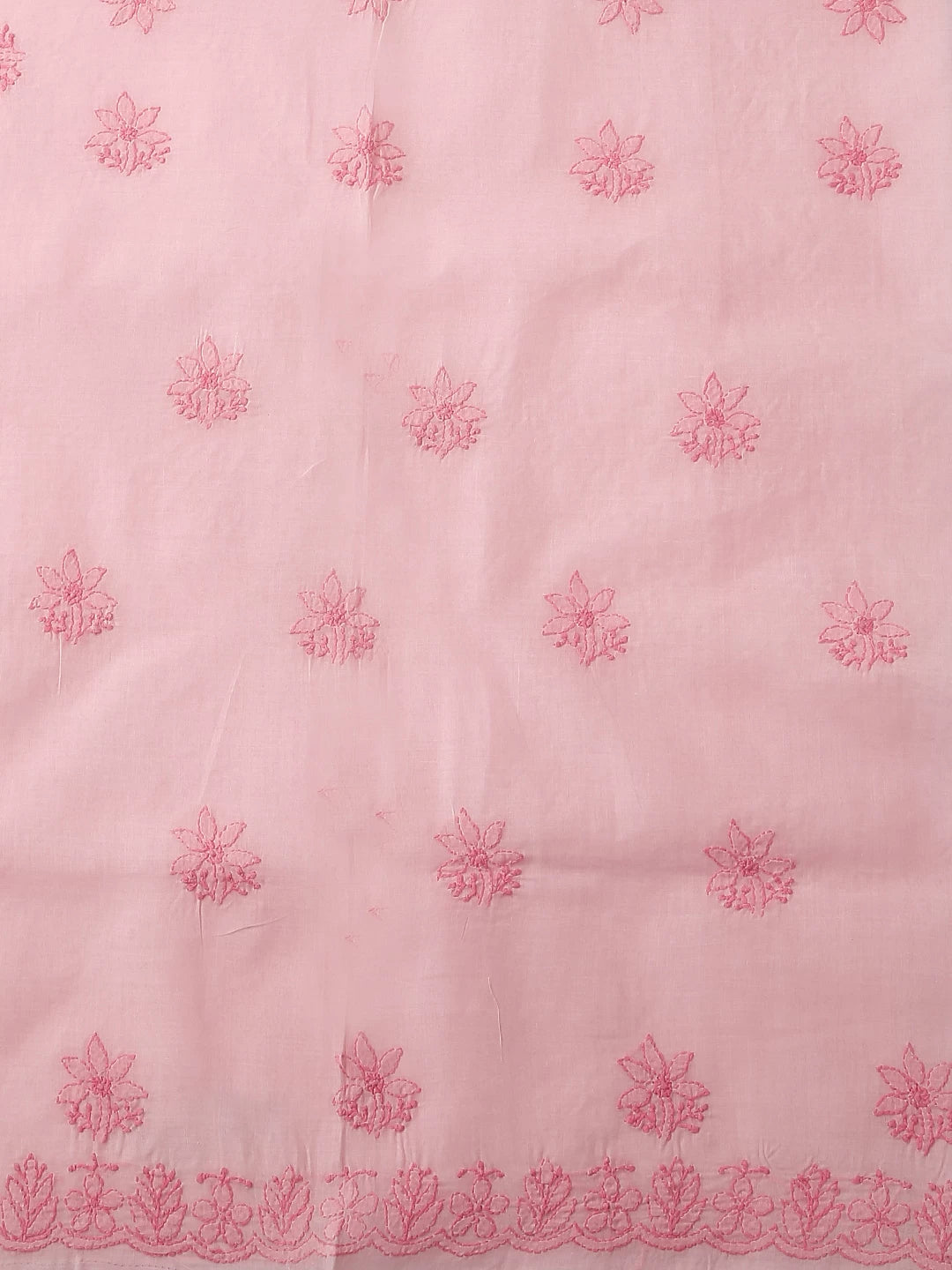 Ada Hand Embroidered Pink Cotton Lucknowi Chikan Unstitched Suit Piece With Parsi work 01A474407